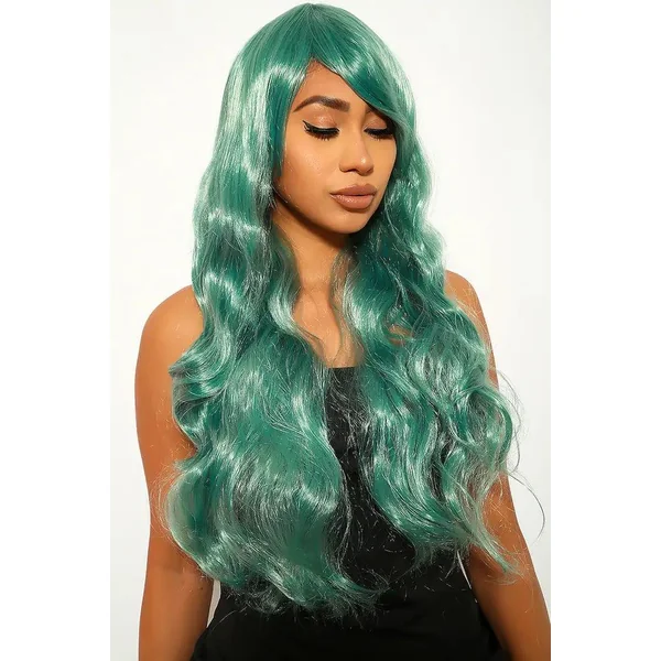 Green Wavy Bangs Long Costume Wig
