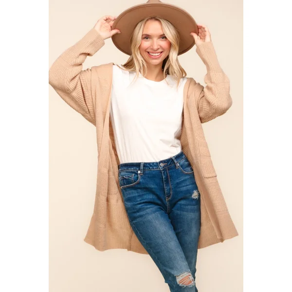 Haptics Stripe Textured Open Front Cardigan with Pockets