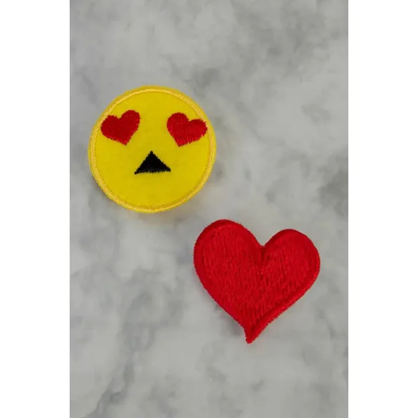 Heart Eyes Heart 2pc Embroidered Emoji Fabric Patch Miscellaneous Accessory