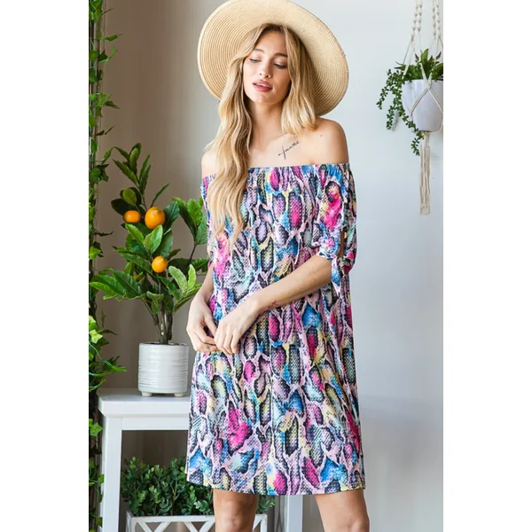 Heimish Full Size Off Shoulder Snake Mini Dress