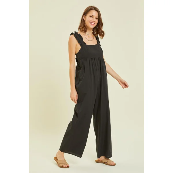 HEYSON Full Size Ruffled Strap Back Tie Wide Leg Jumpsuit