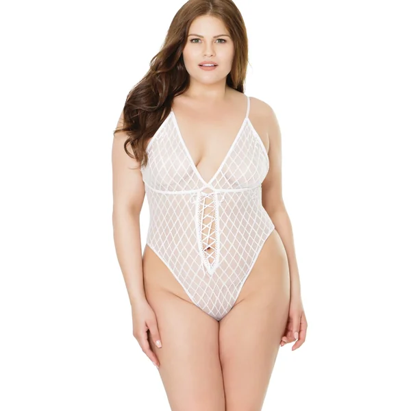 High Cut Teddy With Lace-Up Detail | Plus Size