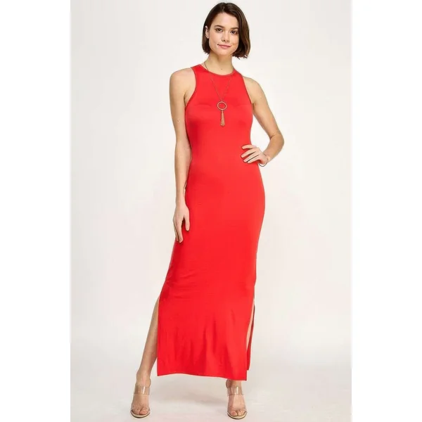 High Neck Side Slit Max Dress