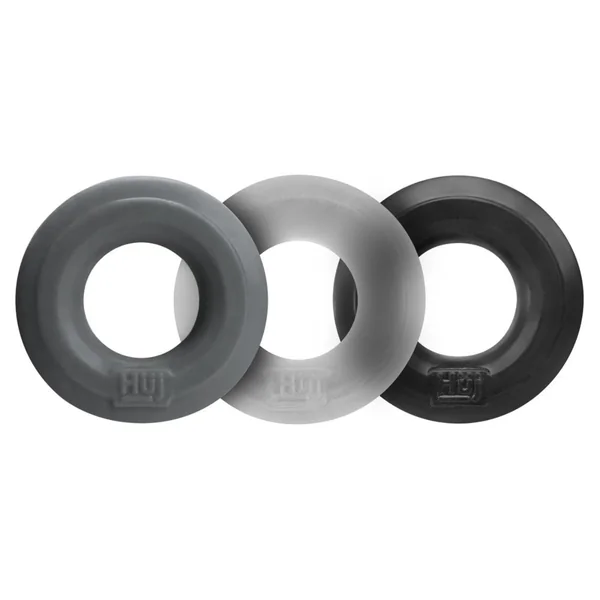 Hunkyjunk HUJ3 Cock Ring 3 Pack Black Grey Clear
