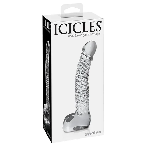 Icicles No. 61 Textured Glass G-Spot Dildo with Balls