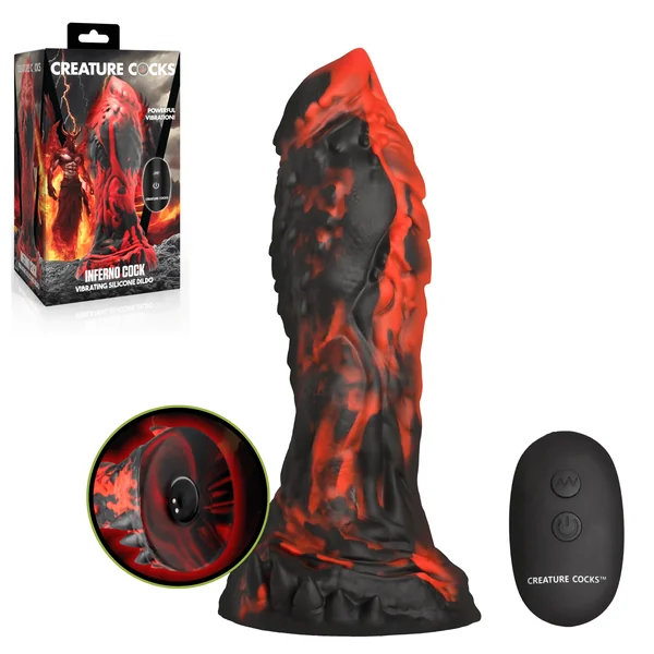 Inferno Cock Vibrating Non-Realistic Fantasy Silicone Dildo with Remote Control
