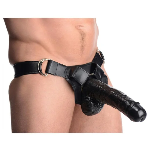 Infiltrator Large 10 Inch Hollow Strap On Penis Extension W/ Harness Black