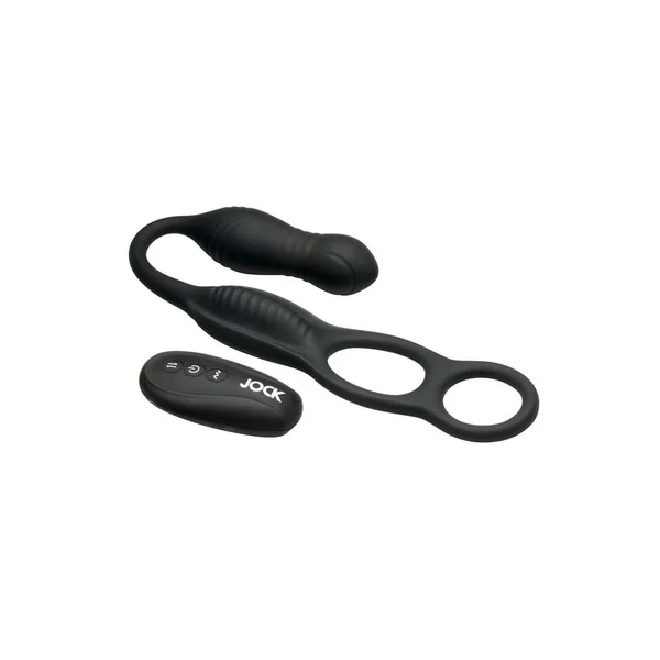 Jock Hyper Thrusting and Vibrating Rechargeable Silicone Anal Plug with C-Ring – Black