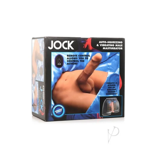 JOCK Vibrating and Squeezing Male Masturbator with Posable Dildo and Remote Control - Vanilla