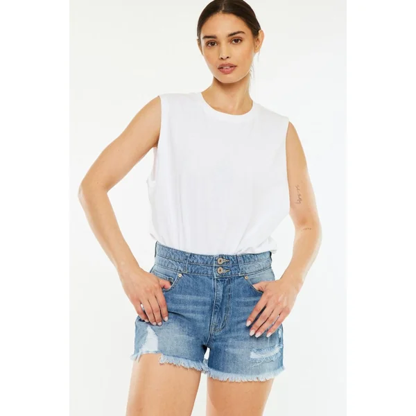 Kancan Full Size High Rise Raw Hem Denim Shorts