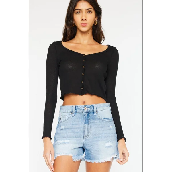 Kancan High Waist Frayed Denim Shorts