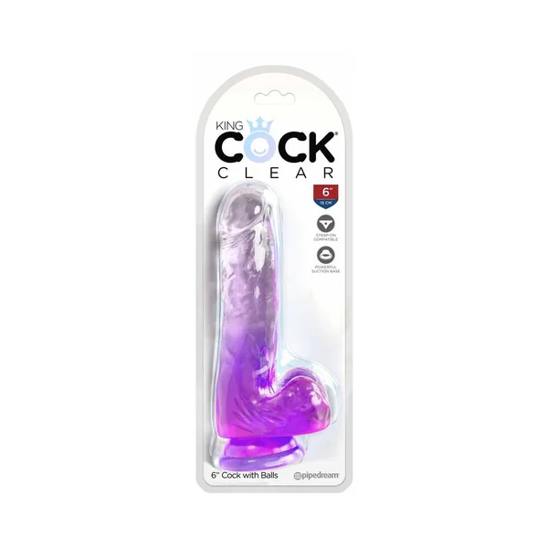 King Cock Clear with Balls 6 inches Purple