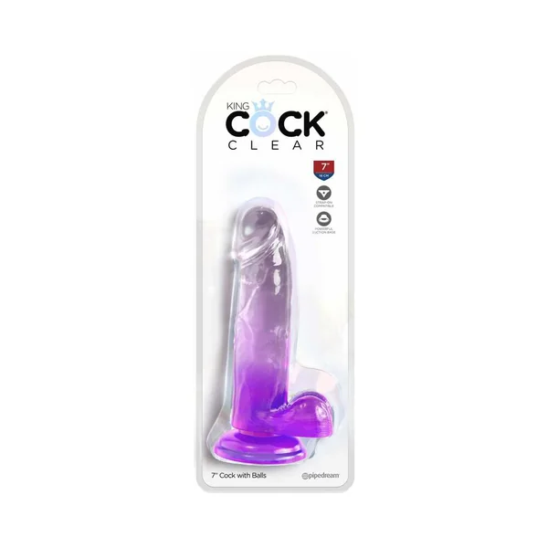 King Cock Clear with Balls 7 inches Purple
