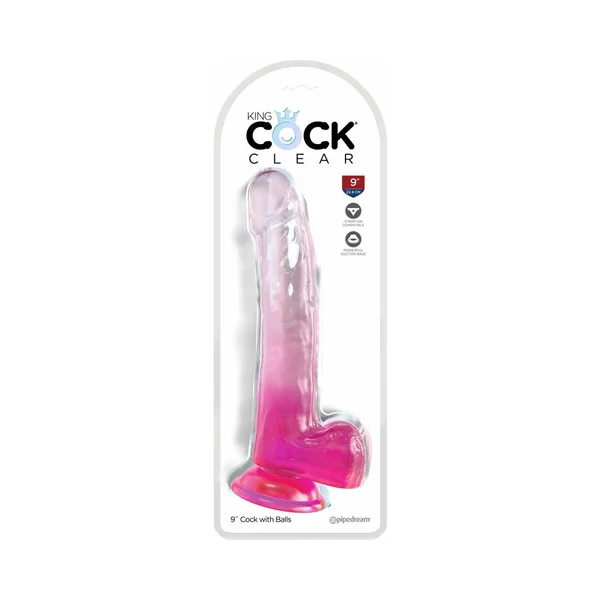 King Cock Clear with Balls 9 inches Pink