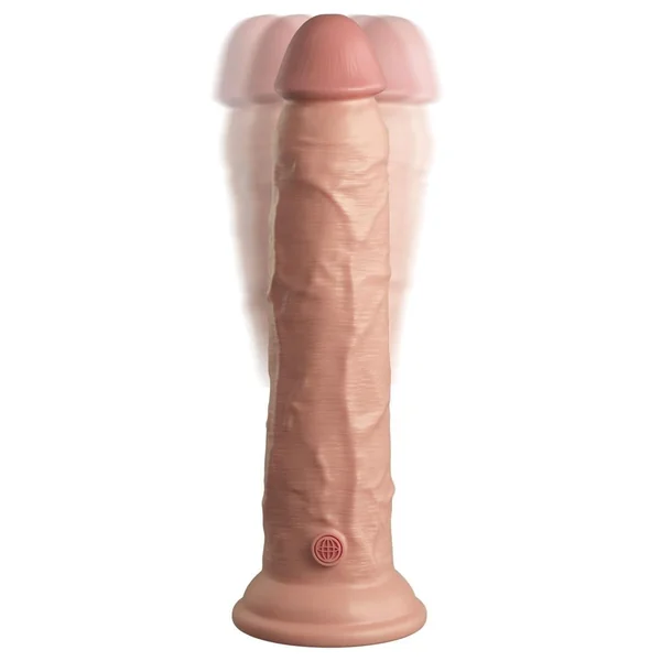 King Cock Elite Dual Density Vibrating Rechargeable Silicone Dildo with Remote Control Dildo 9in - Vanilla
