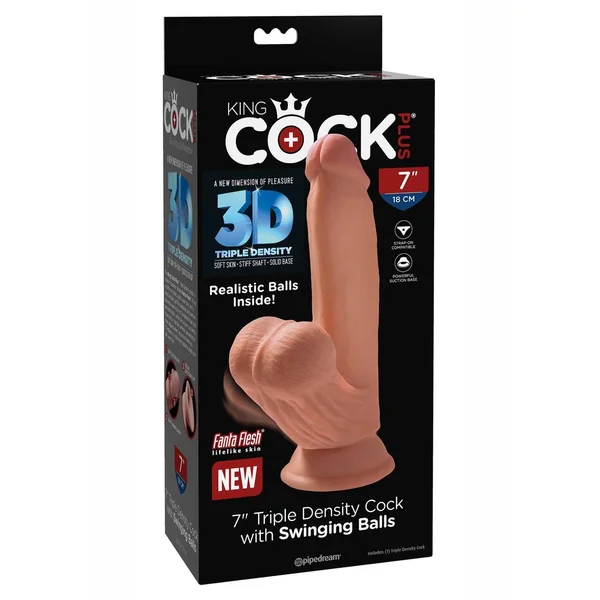 King Cock Plus 7 Inch Triple Density Cock w/ Swinging Balls - Tan
