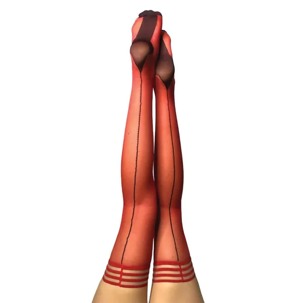 Kixies Monica Red sheer with black seam and cuban heel