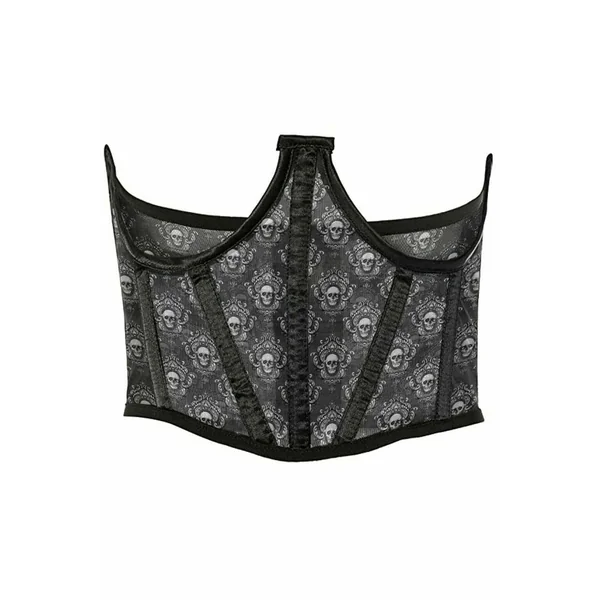 Lavish Black & White Skull Mesh Open Cup Waist Cincher