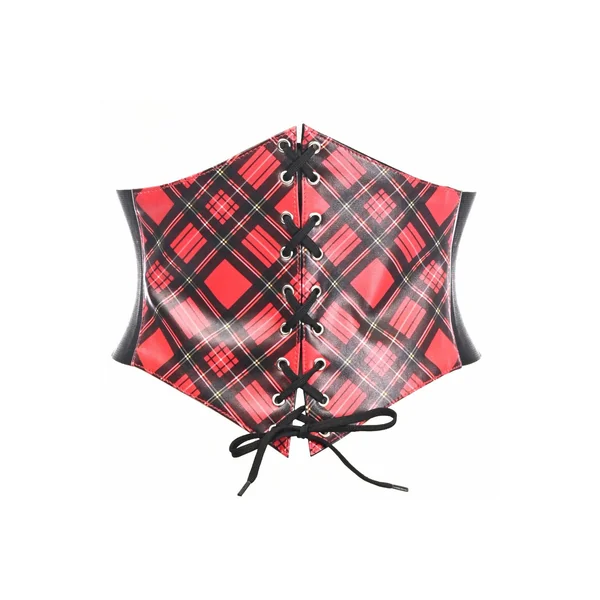 Lavish Red Plaid School Girl Lace-Up Corset Belt Cincher