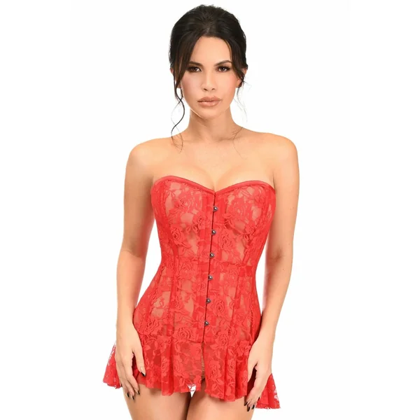Lavish Red Sheer Lace Corset Dress