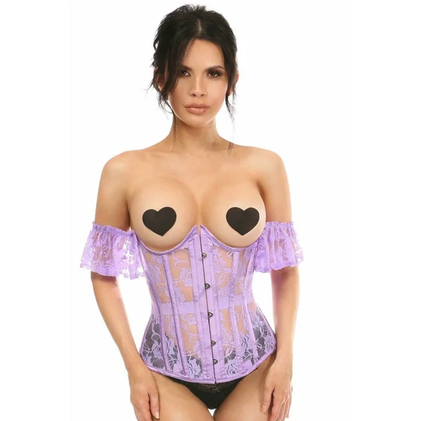 Lavish Sheer Lavender Lace Underbust Underwire Corset w/Ruffle Sleeve