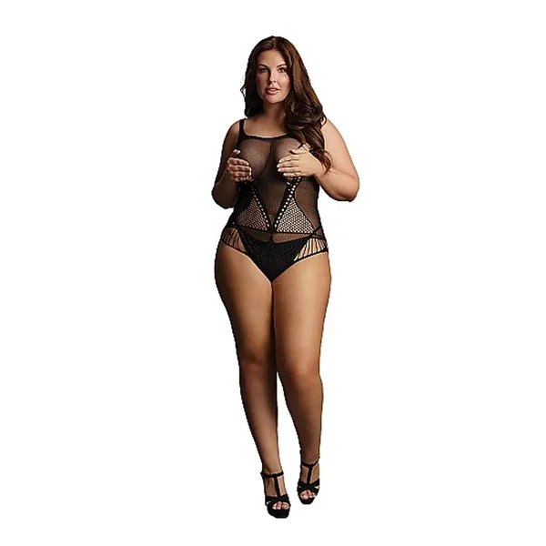 Le Desir Contrast Net Plus Size Teddy Lingerie Black Queen Size