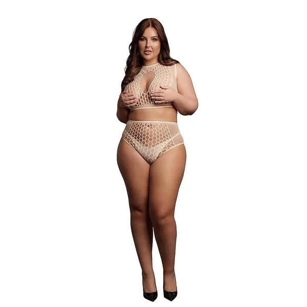 Le Desir Duo Net Key Hole Bra Set – Queen – Beige
