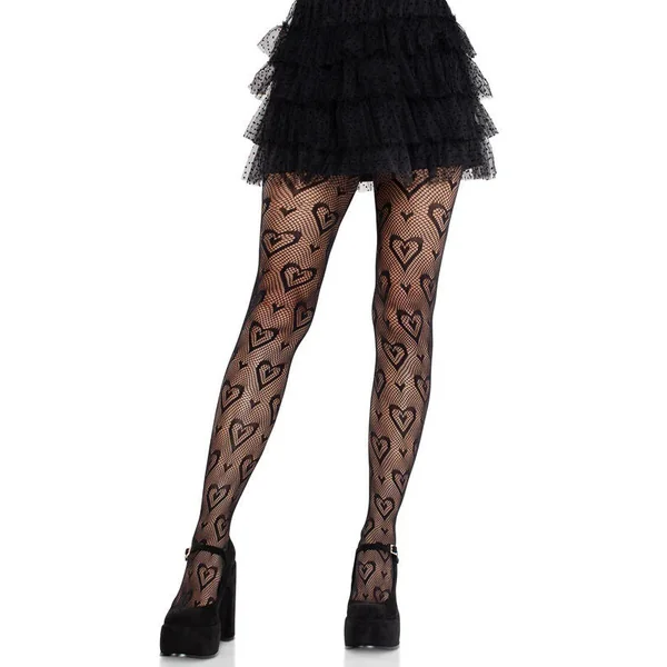 Leg Avenue Cherie Heart Net Tights Black Flirty Hosiery O/S