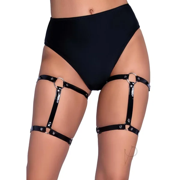 Leg Avenue Dual Strap Studded Thigh High Garters - O/S - Black
