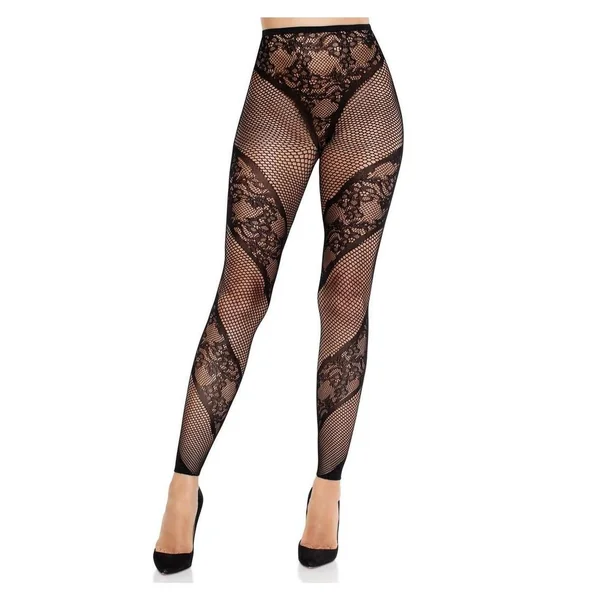 Leg Avenue Lace and Net Illusion Footless Tights Sexy Valentines Day For Females