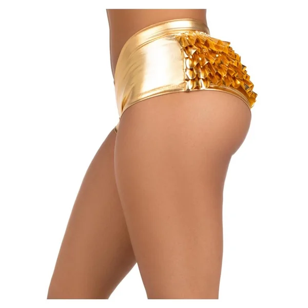 Leg Avenue Lame Ruffle Back Shorts – Small – Gold