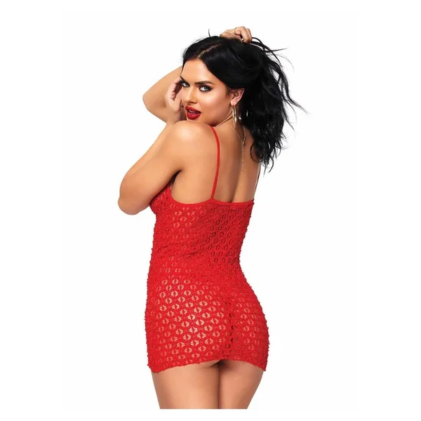 Leg Avenue Mini Dress with Lace Up Front andamp; G-String – O/S – Red
