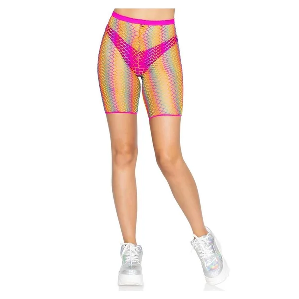 Leg Avenue Ombre Rainbow Woven Net Biker Shorts - Os