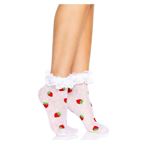 Leg Avenue Strawberry Polka Dot Ruffle Top Anklets – O/S – White/Red