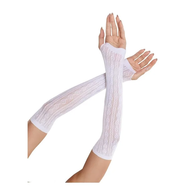 Leg Avenue Sweetheart Striped Keyhole Arm Warmers with Mini Bow Accents – O/S – White