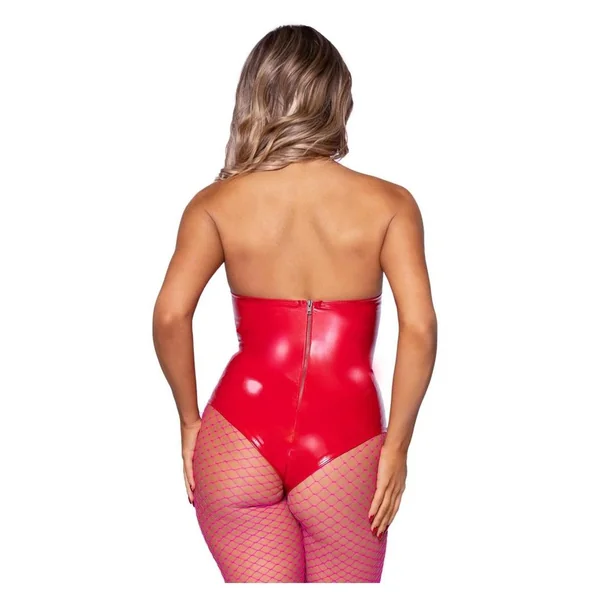 Leg Avenue Vinyl Boned Bodysuit – Large – Red