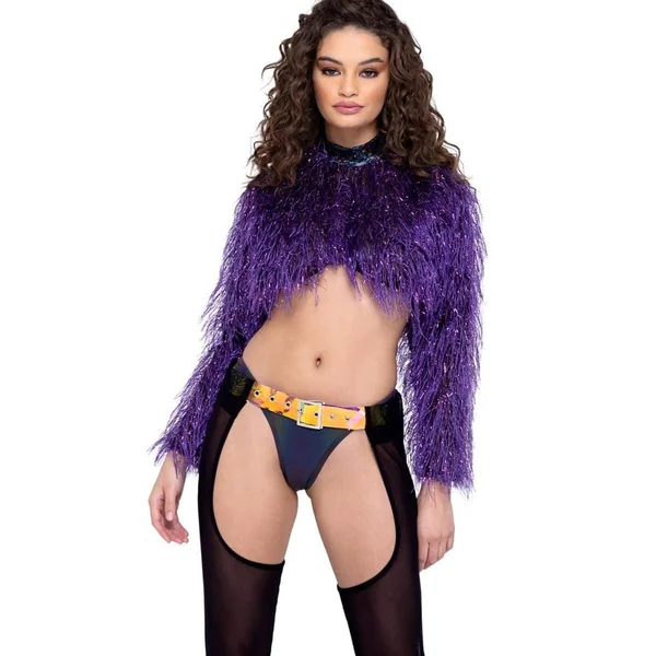 Long Sleeved Faux Fur Cropped Top