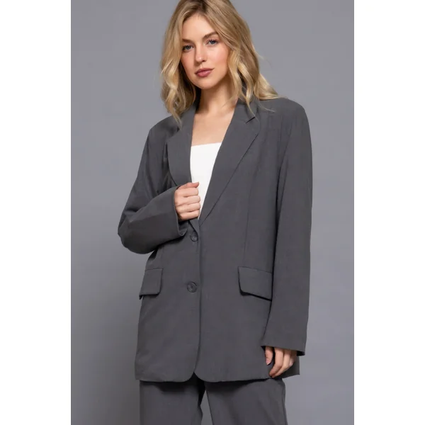 Long slv front button closure blazer