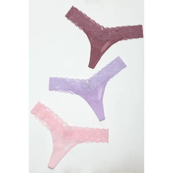 Low Rise Thong With Floral Lace Waist