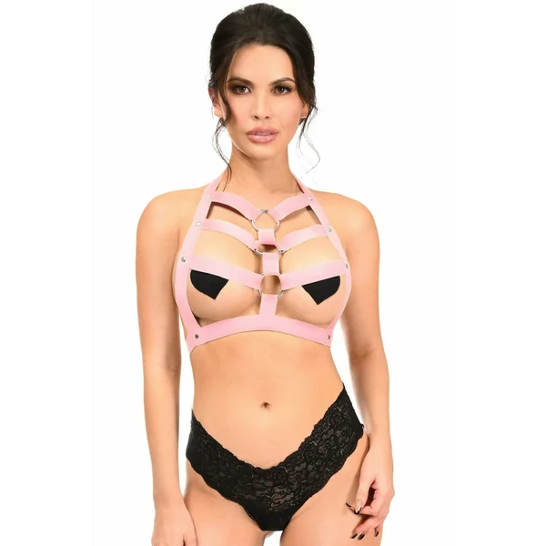 Lt Pink Stretchy Body Harness W/Silver Hardware
