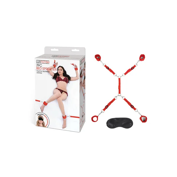 Lux Fetish Bed Spreader 7-Piece Restraint Set - Red