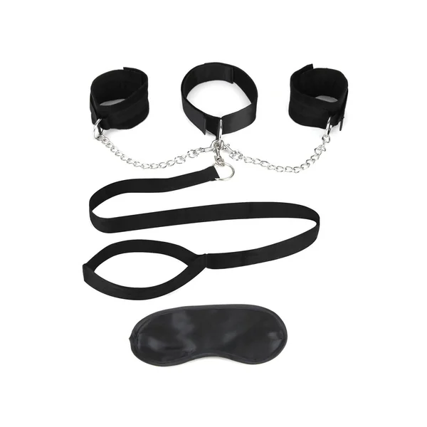 Lux Fetish Collar, Cuffs and Leash Set with Removable Cuffs and Leash – Black
