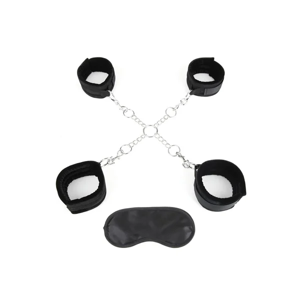 Lux Fetish Hog Tie with 4 Universal Soft Restraint Cuffs – Black