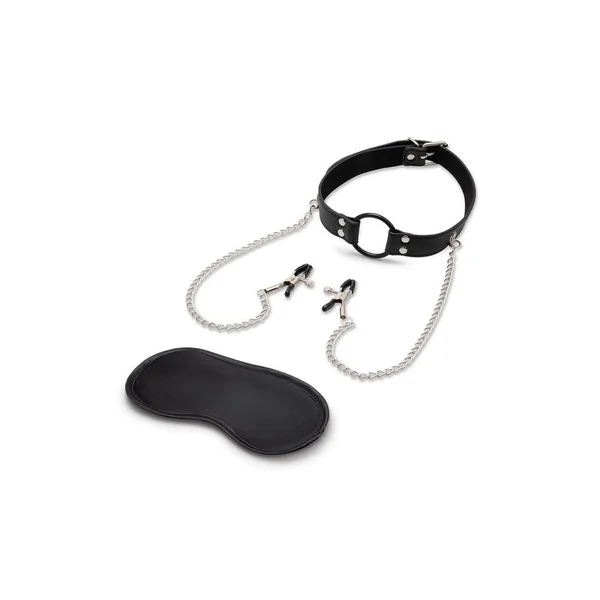 Lux Fetish Open Mouth Gag With Nipple Clips – Black