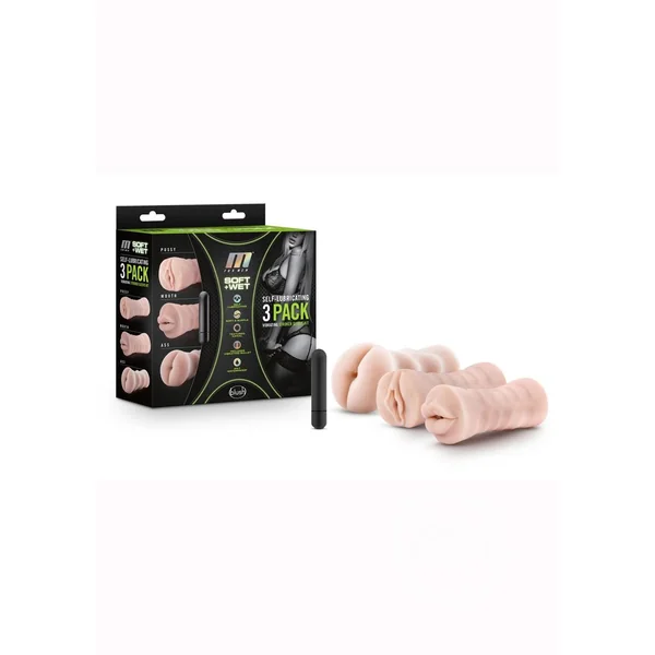 M For Men 3-Pack Self-Lubricating Vibrating Stroker Kit - Vanilla