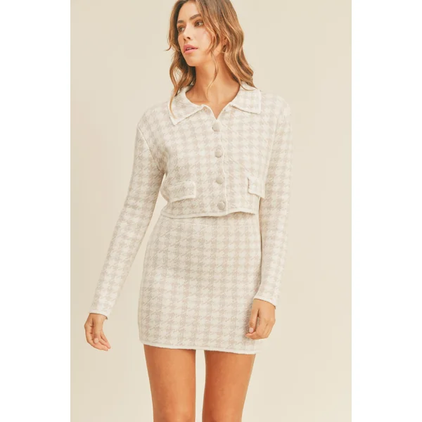 MABLE Houndstooth Cropped Knit Cardigan and Mini Skirt Set