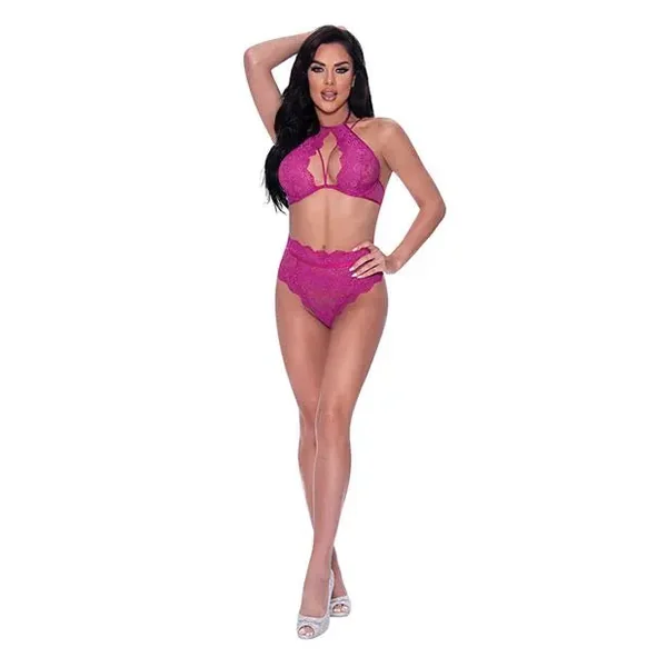Magic Silk Berrylicious Halter & Lace Up Panty Set Raspberry L/XL