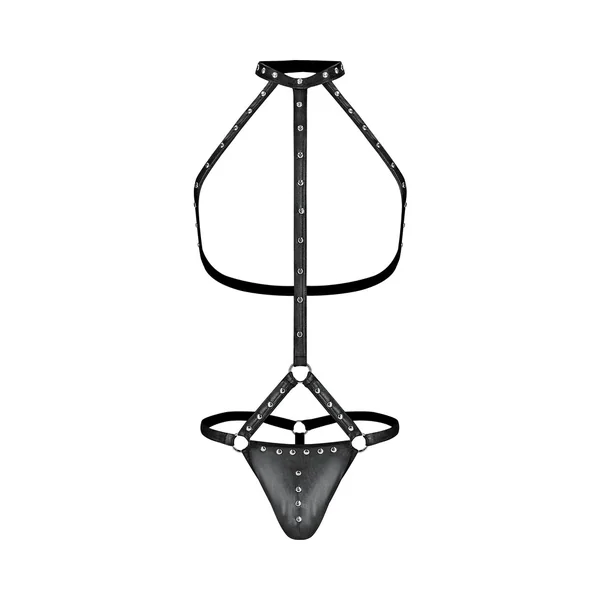 Male Power Fetish Gladiator High-neck Strappy Body Harness Black S/m