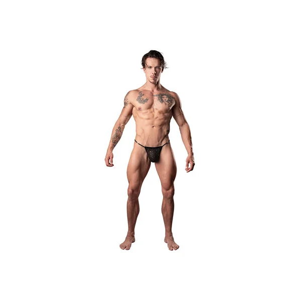 Male Power Show Stopper Posing Strap Silver Mesh Dot O/S