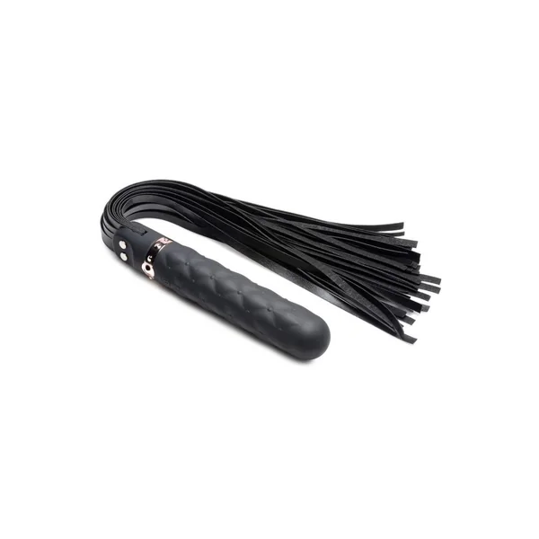 Master Series Vibra-Lasher 9X Vibrating Silicone Dildo Flogger – Black
